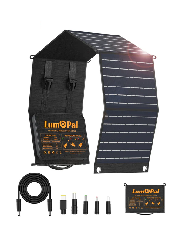 LUMOPAL 60W Foldable Portable Waterproof Solar Panel, Black-0