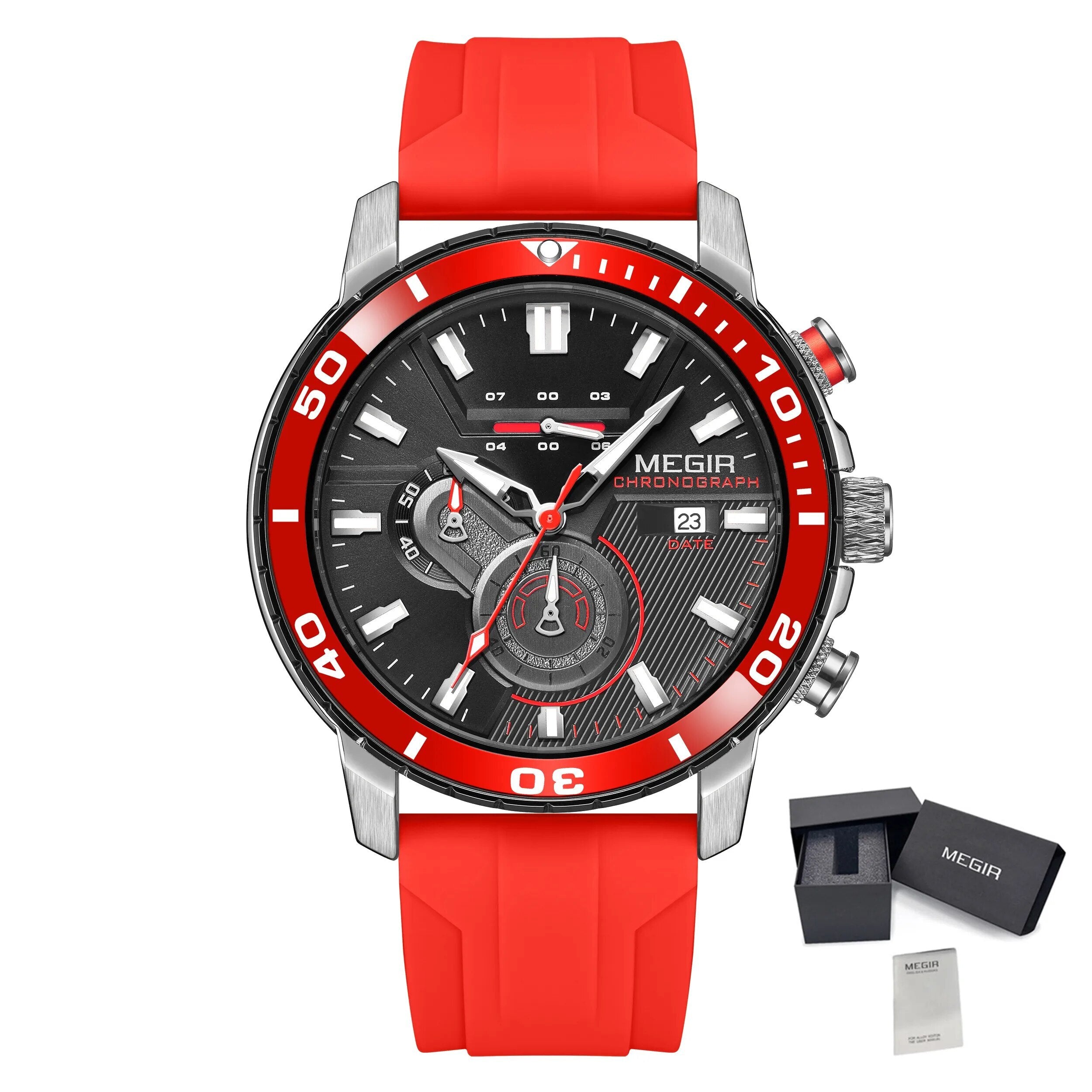 MEGIR Luxury Military Watches for Men Fashion Sport Quartz Wristwatch Waterproof Silicone Band Male Clock Chronograph with Date 2224