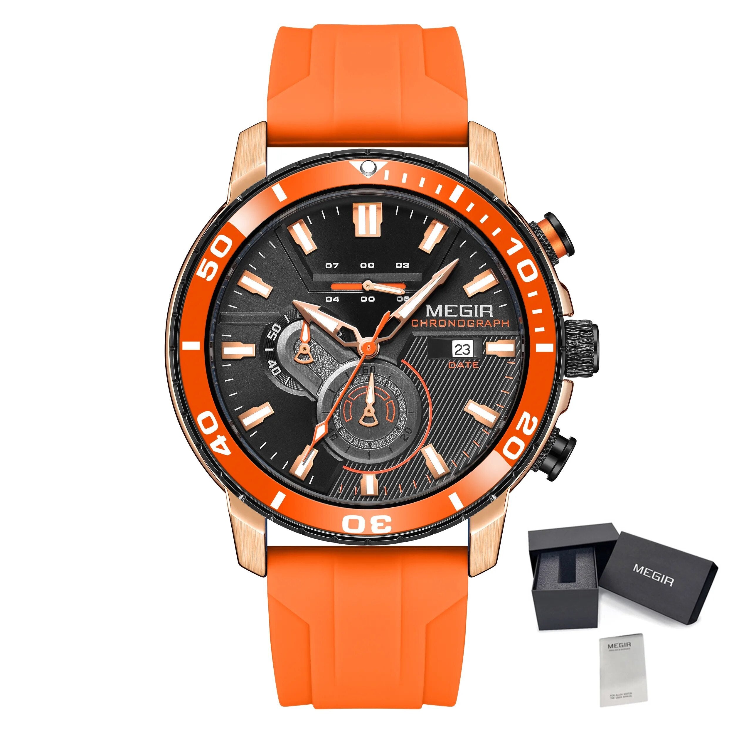 MEGIR Luxury Military Watches for Men Fashion Sport Quartz Wristwatch Waterproof Silicone Band Male Clock Chronograph with Date 2224