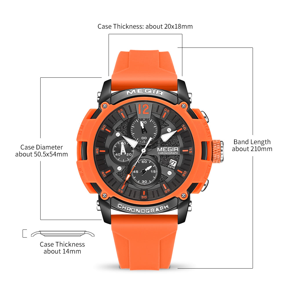 MEGIR Fashion Military Watch for Men Silicone Strap Sport Quartz Chronograph Waterproof Male Clock Wristwatch Reloj Hombre 2208