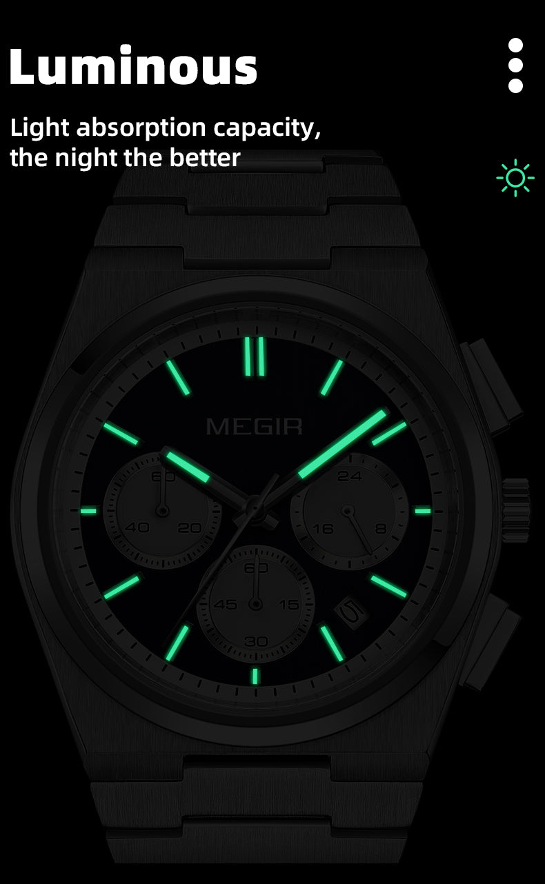 MEGIR Men's Business Watches Original Analogue Quartz Wrist Watch Luminous 5ATM Waterproof Steel Large Dial Clock Reloj Hombre