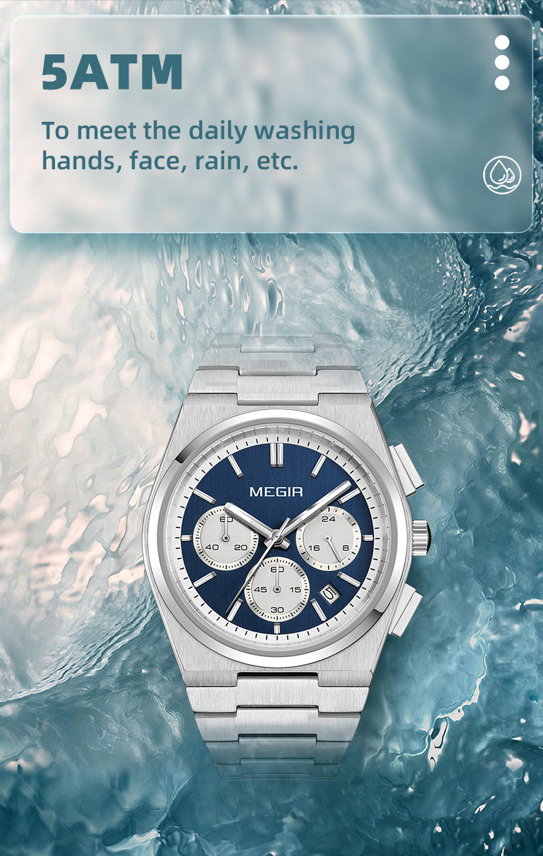 MEGIR Men's Business Watches Original Analogue Quartz Wrist Watch Luminous 5ATM Waterproof Steel Large Dial Clock Reloj Hombre