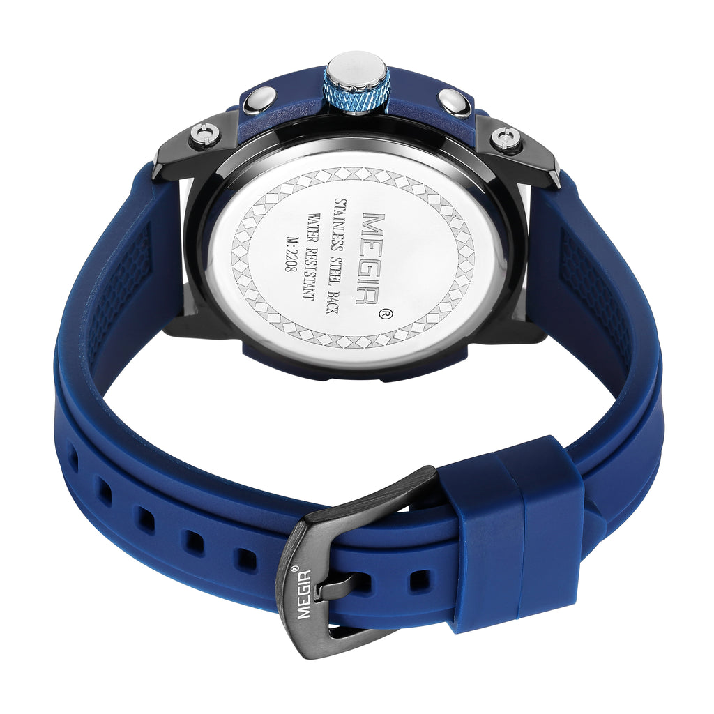 MEGIR Fashion Military Watch for Men Silicone Strap Sport Quartz Chronograph Waterproof Male Clock Wristwatch Reloj Hombre 2208