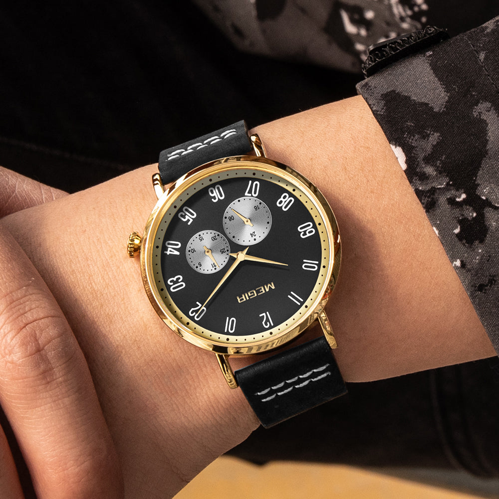 MEGIR Fashion Casual Men Watches Luxury Leather Quartz Sport Wristwatch Waterproof Luminous Clock Large Dial Relogio Masculino 1083