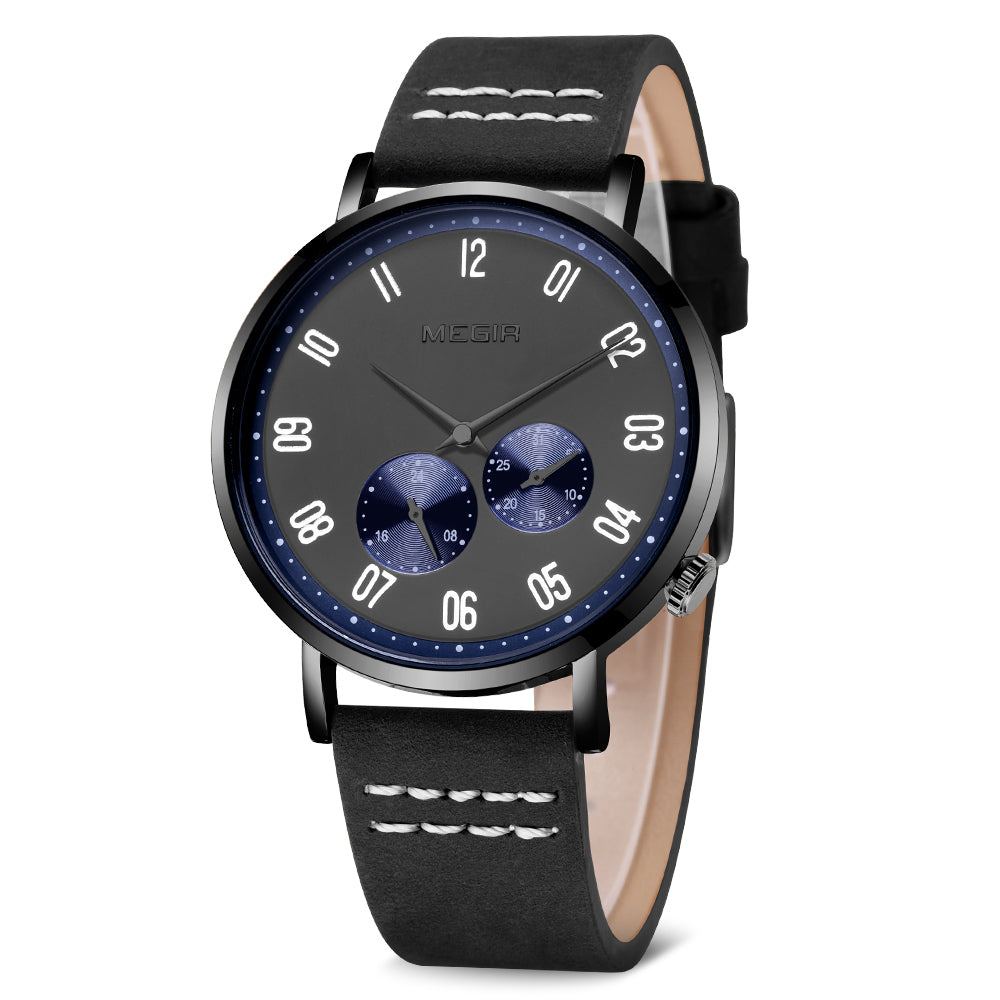 MEGIR Fashion Casual Men Watches Luxury Leather Quartz Sport Wristwatch Waterproof Luminous Clock Large Dial Relogio Masculino 1083