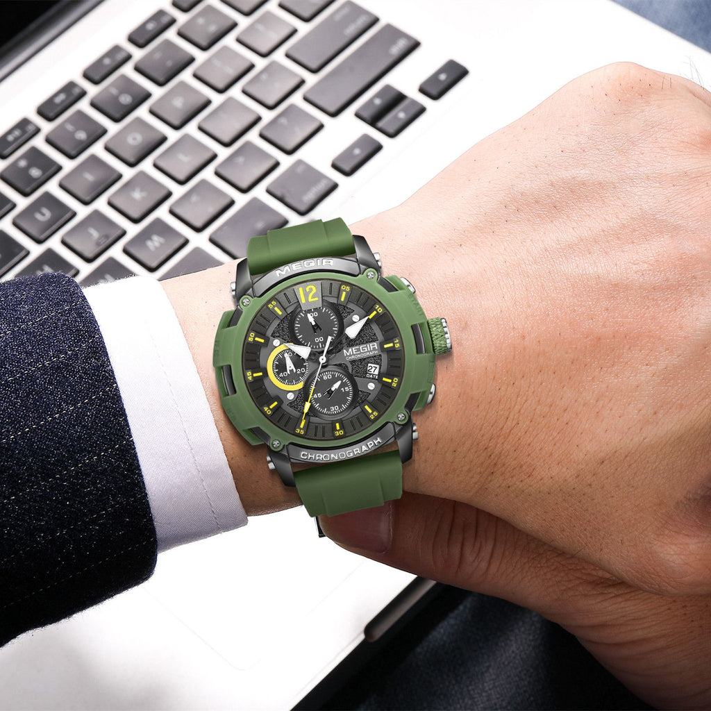 MEGIR Fashion Military Watch for Men Silicone Strap Sport Quartz Chronograph Waterproof Male Clock Wristwatch Reloj Hombre 2208
