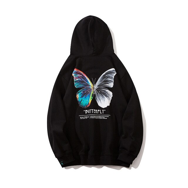 Hip Hop Butterfly Hoodie Sweatshirt Men Harajuku Streetwear Hooded Pullover Cotton Autumn Loose Hoodie Black Clothes