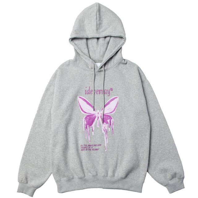 Hoodie Men Purple Gradient Butterfly Letter Printed Pullover Winter Oversize Hip Hop Fashion Harajuku Sweatshirt Winter