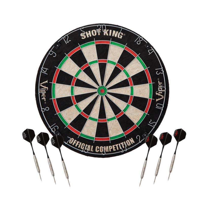 Viper Shot King Sisal Dartboard, Black Mariah 22g & Silver Thunder 25g Steel Tip Darts
